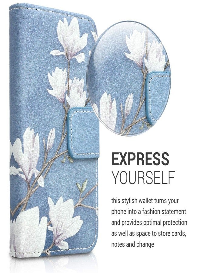 kwmobile Wallet Case Compatible with Apple iPhone 4 / 4S Case for Phone - Magnolias Taupe/White/Blue Grey - Image 2