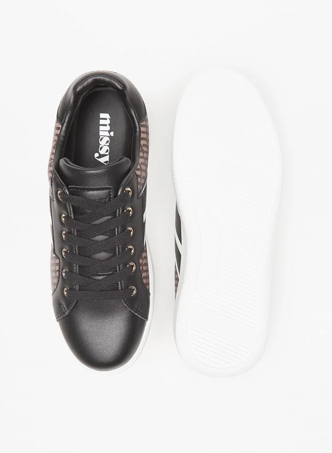 MISSY Women's Monogram Print Sneakers with Lace-Up Closure