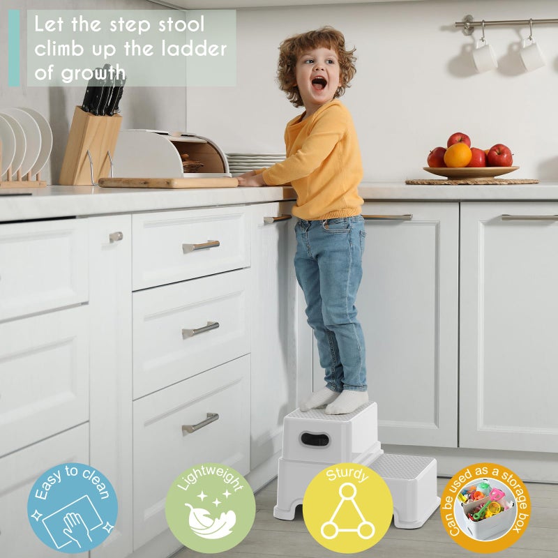 Victostar Toddler Step Stool 2 Kids Step Stool For Bathroom Sink Baby Potty Stool With Anti-Slip Surface And Rubber Bottom Plastic Stool With Handle For Toilet Potty Training Bathroom Kitchen - Image 5