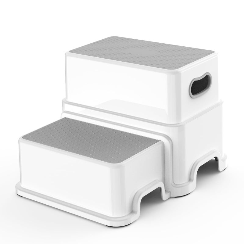 Victostar Toddler Step Stool 2 Kids Step Stool For Bathroom Sink Baby Potty Stool With Anti-Slip Surface And Rubber Bottom Plastic Stool With Handle For Toilet Potty Training Bathroom Kitchen - Image 1