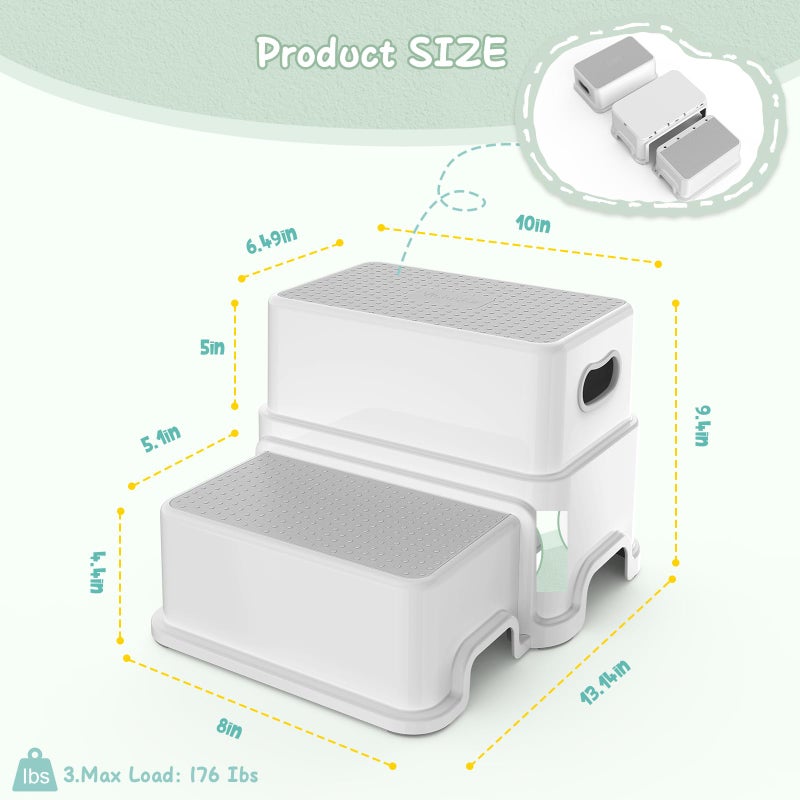 Victostar Toddler Step Stool 2 Kids Step Stool For Bathroom Sink Baby Potty Stool With Anti-Slip Surface And Rubber Bottom Plastic Stool With Handle For Toilet Potty Training Bathroom Kitchen - Image 2