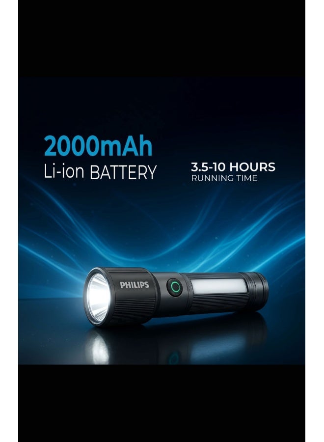 Philips Aircraft Aluminium Alloy Rechargeable LED Flashlight 330 Lumens | 325m Long Range Zoom Torch | 2000mAh Battery | Magnetic Base | SOS & Warning Light Modes | USB Type-C Outdoor Light SFL2153/56 Black & Grey - Image 4