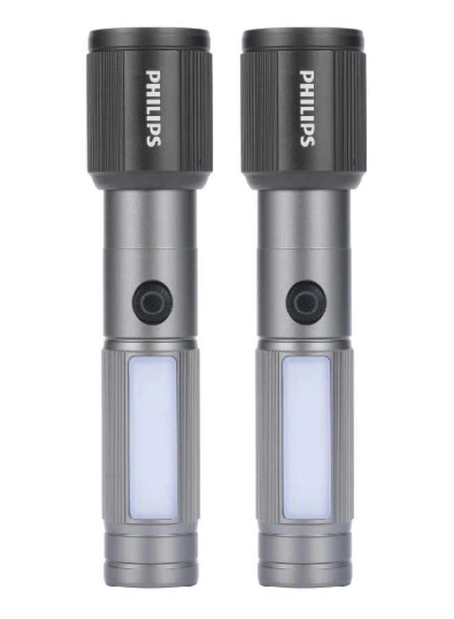 Philips Aircraft Aluminium Alloy Rechargeable LED Flashlight 330 Lumens | 325m Long Range Zoom Torch | 2000mAh Battery | Magnetic Base | SOS & Warning Light Modes | USB Type-C Outdoor Light SFL2153/56 Black & Grey - Image 1