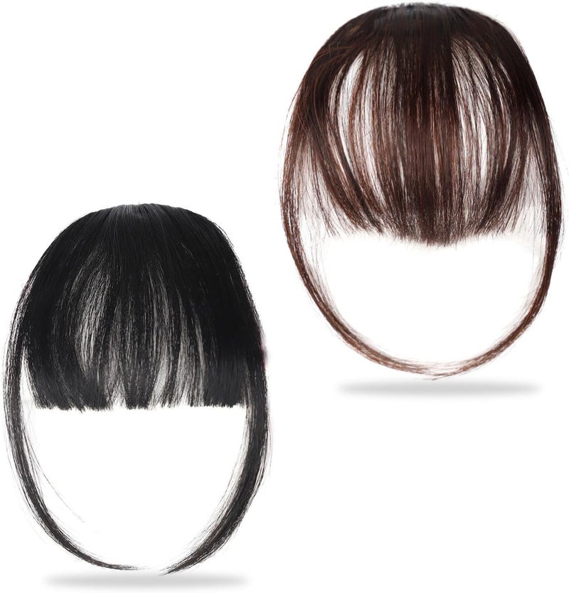 2 Pcs Clip in Fringe Bangs Hair Clip in Bangs Hair Extensions Flat Face Fringe Bangs Fashion Wispy Bangs Fringe Air Bangs Clip Dark Brown Black