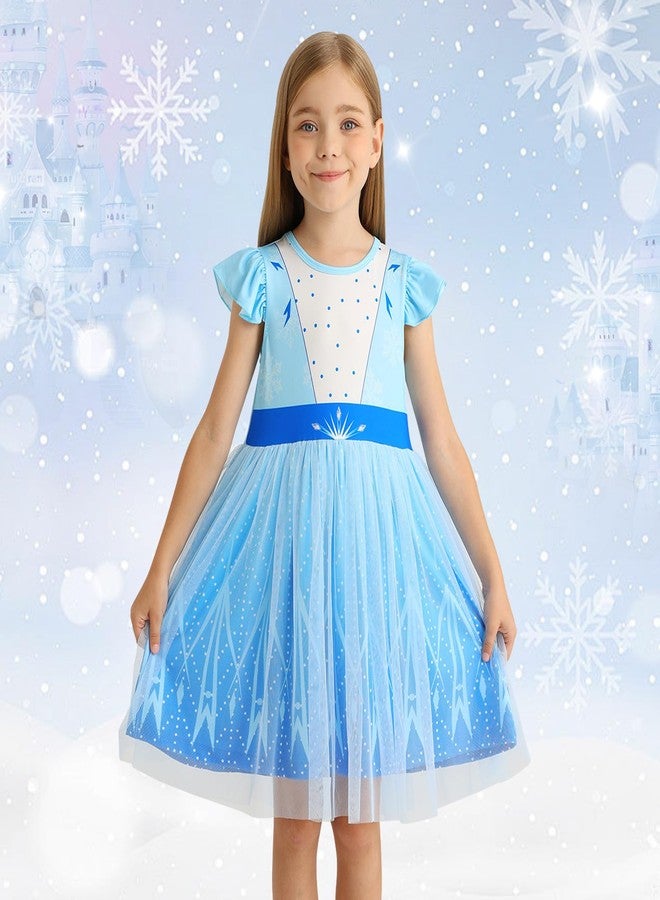 HenzWorld Dress up for Girls Princess Dresses Costume for Toddlers Party Birthday Tulle Dress Halloween Costumes Birthday Gift 3-4T, Blue White Kids Short Flutter Sleeve Tulle Tutu Dresses - Image 2