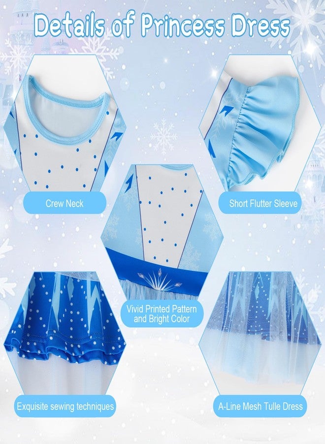 HenzWorld Dress up for Girls Princess Dresses Costume for Toddlers Party Birthday Tulle Dress Halloween Costumes Birthday Gift 3-4T, Blue White Kids Short Flutter Sleeve Tulle Tutu Dresses - Image 4