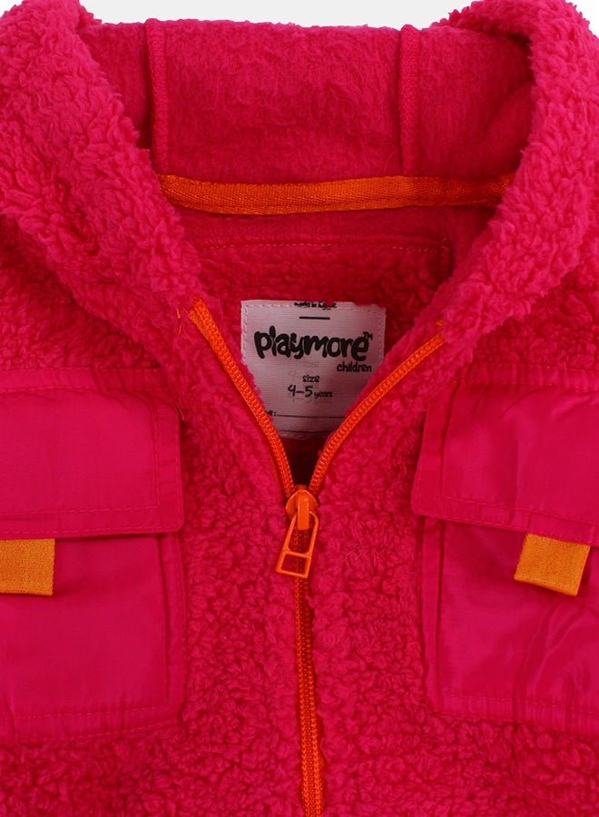 playmore Kids Unisex Fleeced Teddy Jacket – Fuchsia - Image 3