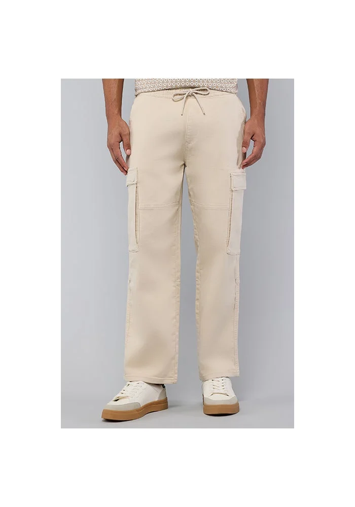 Solid Cargo Jeans with Drawstring Waist