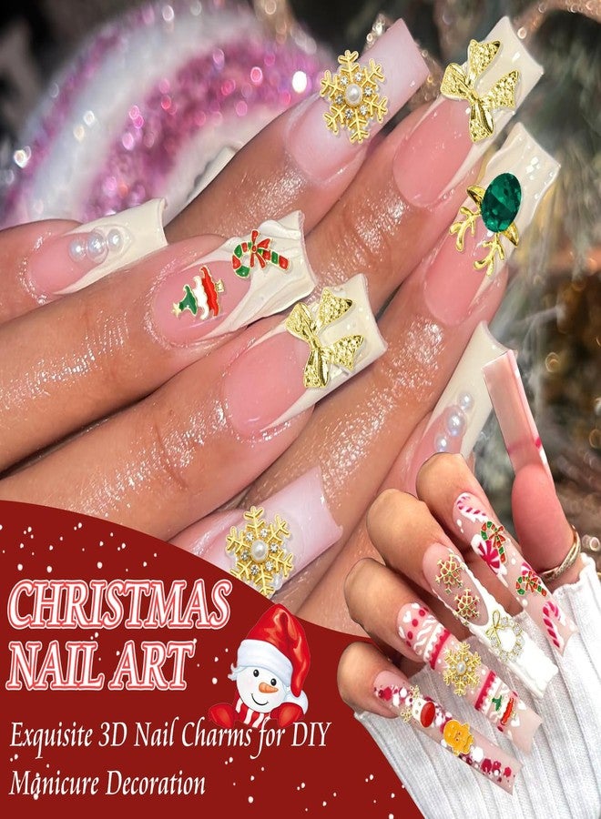 BELICEY 52Pcs Christmas Nail Charms - Gold 3D Bow Snowflake Elk Charms with Gems Rhinestones Accessories Metal Nail Art Supplies Winter Holiday Decorations - Image 3