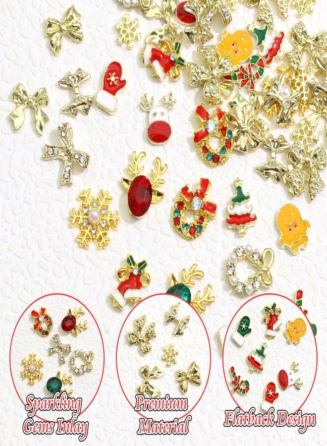 BELICEY 52Pcs Christmas Nail Charms - Gold 3D Bow Snowflake Elk Charms with Gems Rhinestones Accessories Metal Nail Art Supplies Winter Holiday Decorations - Image 4