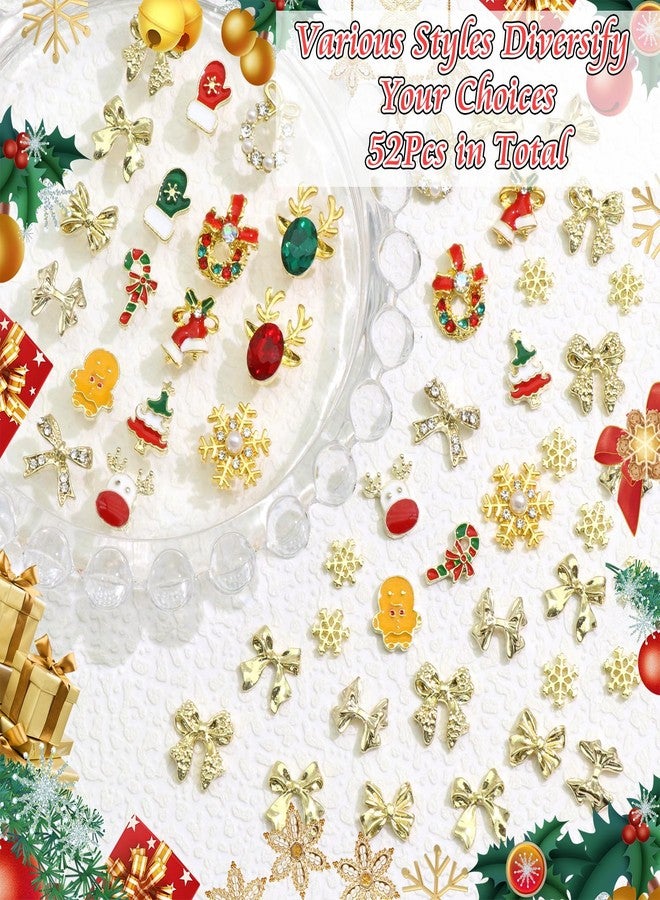 BELICEY 52Pcs Christmas Nail Charms - Gold 3D Bow Snowflake Elk Charms with Gems Rhinestones Accessories Metal Nail Art Supplies Winter Holiday Decorations - Image 5
