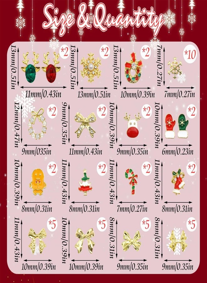 BELICEY 52Pcs Christmas Nail Charms - Gold 3D Bow Snowflake Elk Charms with Gems Rhinestones Accessories Metal Nail Art Supplies Winter Holiday Decorations - Image 2