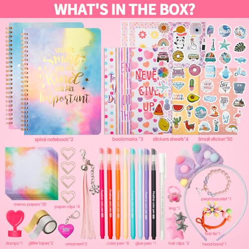R RUCKERCO Girls DIY Diary 54 Pcs Diary Set, Toys for Ages 6 7 8 9 10 11 12 13, DIY Stationery Set, Thin Stickers and Little Girls Daily Supplies, Gifts for Teen Good Idea Choice - Image 2