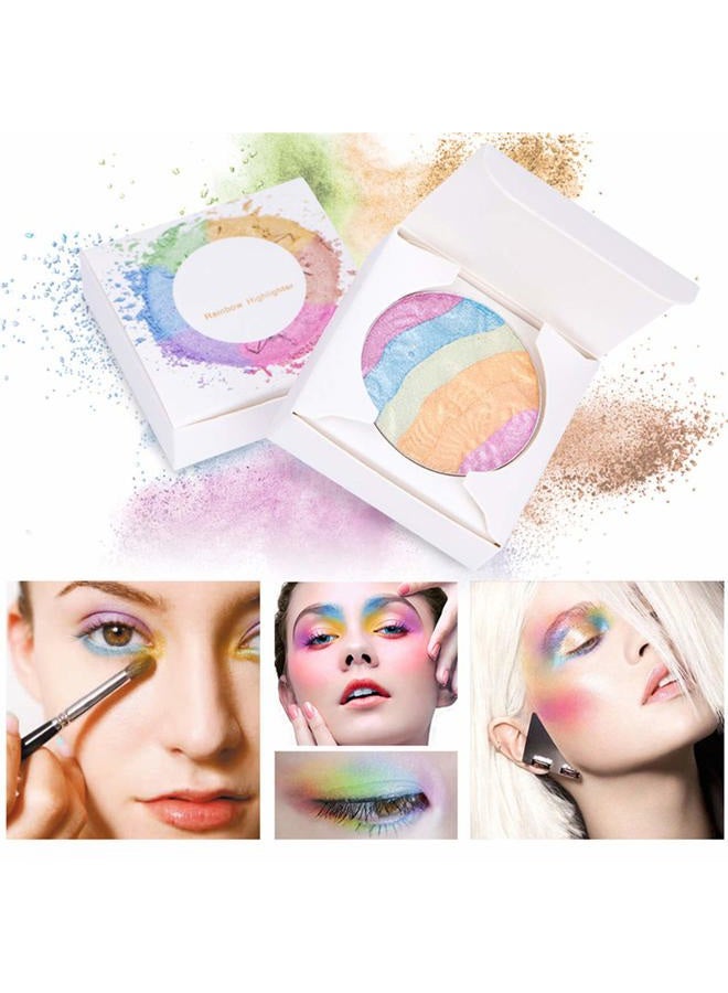 FantasyDay Pro 6 Colors 3D Baked Rainbow Highlighter Eyeshadow Makeup Palette Xmas Cosmetic Blusher Shimmer Powder Contouring Kit Unicorn Blush - Image 2
