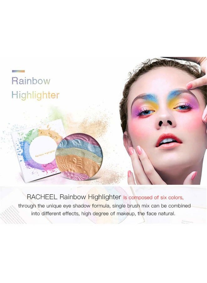 FantasyDay Pro 6 Colors 3D Baked Rainbow Highlighter Eyeshadow Makeup Palette Xmas Cosmetic Blusher Shimmer Powder Contouring Kit Unicorn Blush - Image 3