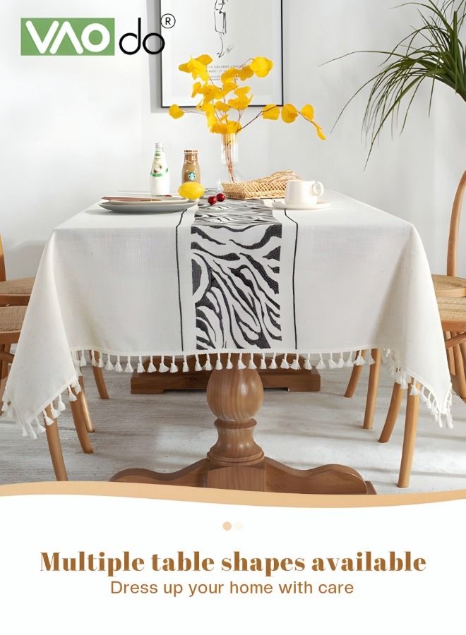 فاو دو مفرش مائدة مقاوم للزيت من القطن والكتان والبوليستر مادة الجاكار مفرش مائدة هندسي 140 * 180 سم أسود - Image 3