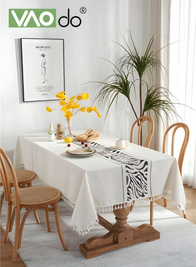 فاو دو مفرش مائدة مقاوم للزيت من القطن والكتان والبوليستر مادة الجاكار مفرش مائدة هندسي 140 * 180 سم أسود - Image 2