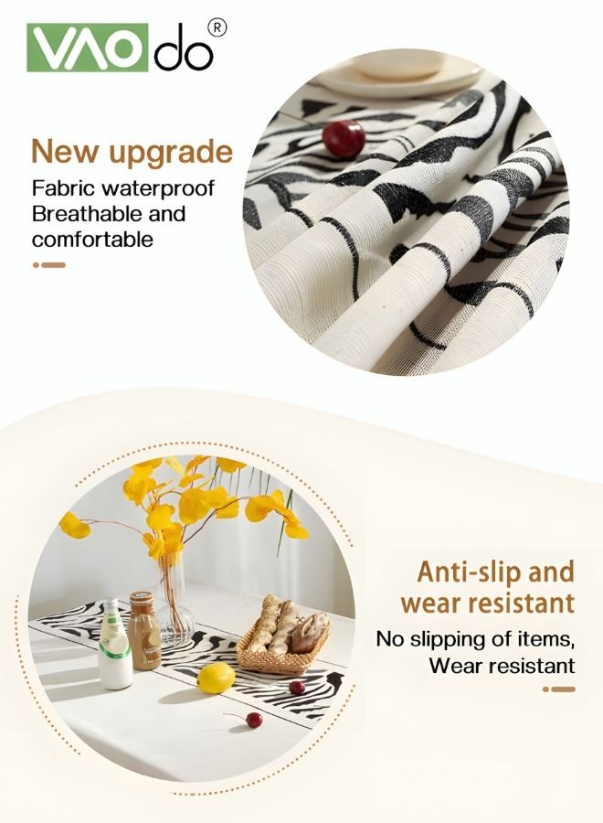 فاو دو مفرش مائدة مقاوم للزيت من القطن والكتان والبوليستر مادة الجاكار مفرش مائدة هندسي 140 * 180 سم أسود - Image 5