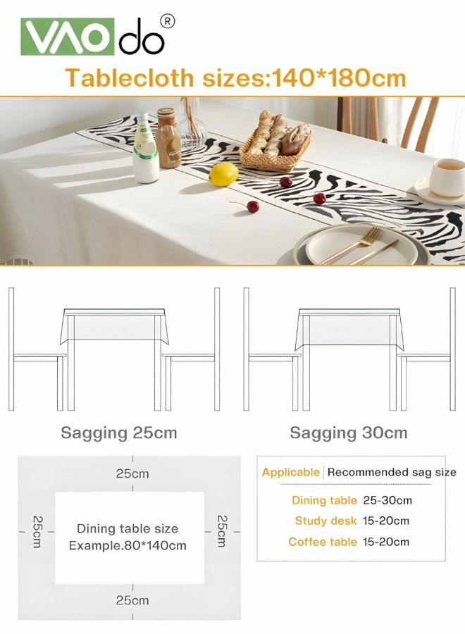 فاو دو مفرش مائدة مقاوم للزيت من القطن والكتان والبوليستر مادة الجاكار مفرش مائدة هندسي 140 * 180 سم أسود - Image 4