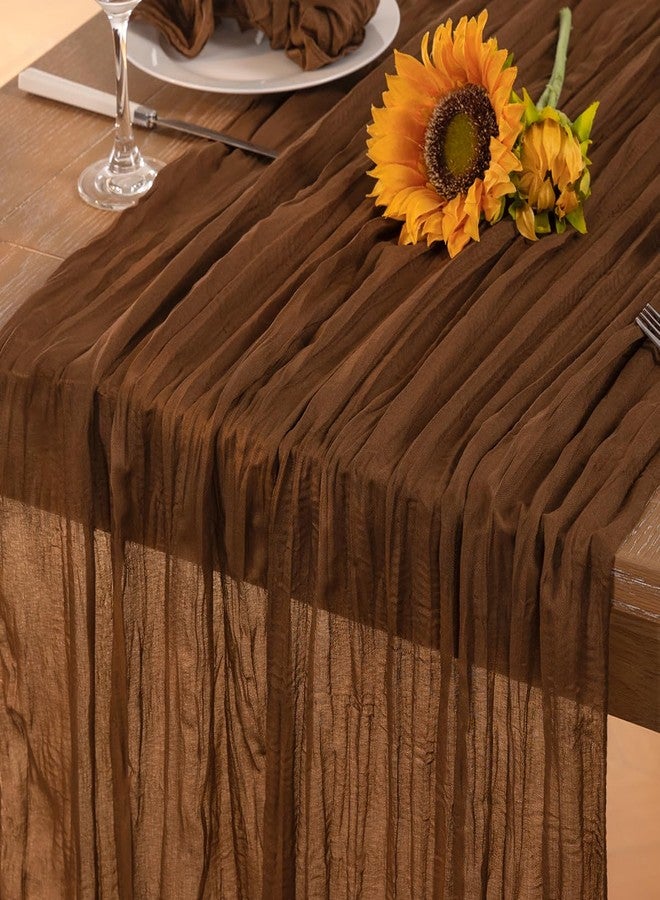 DeZerlor Brown Cheesecloth Table Runner Summer Sheer Marron Cheese Cloth Table Runner Boho Gauze 120 Inches Fall Table Decorations for Wedding Bridal Baby Shower Thanksgiving Tea Party Decor - Image 1