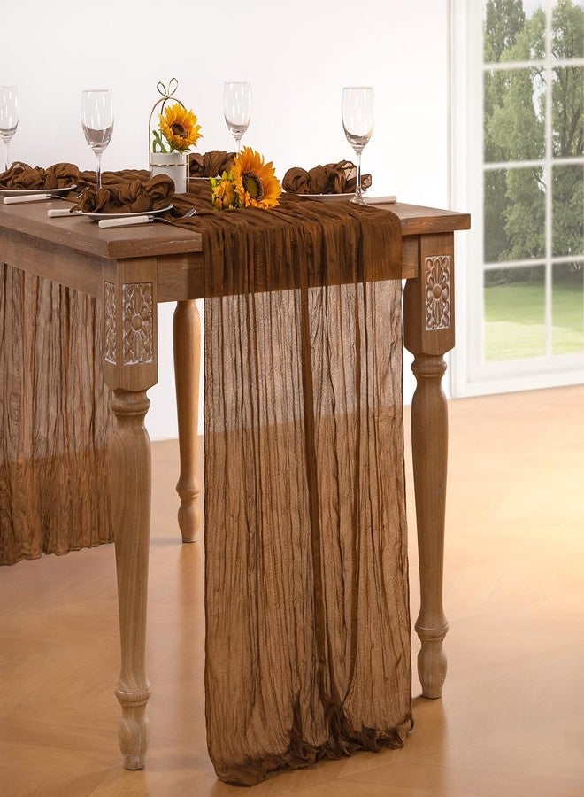 DeZerlor Brown Cheesecloth Table Runner Summer Sheer Marron Cheese Cloth Table Runner Boho Gauze 120 Inches Fall Table Decorations for Wedding Bridal Baby Shower Thanksgiving Tea Party Decor - Image 4