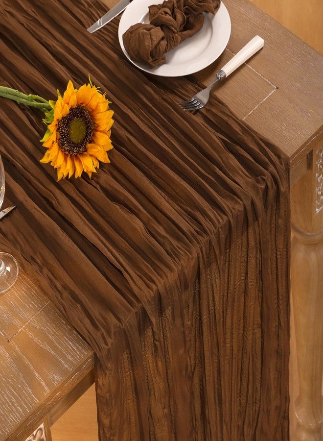 DeZerlor Brown Cheesecloth Table Runner Summer Sheer Marron Cheese Cloth Table Runner Boho Gauze 120 Inches Fall Table Decorations for Wedding Bridal Baby Shower Thanksgiving Tea Party Decor - Image 5