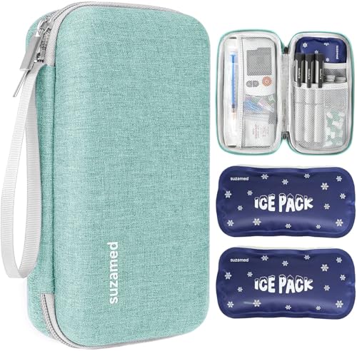 suzamed Insulin Cooler Travel CaseEVA Insulation Travel Medicine Kit with 2 Ice Packs for Diabetes CareInsulin Pen and Other Diabetic Supplies Green