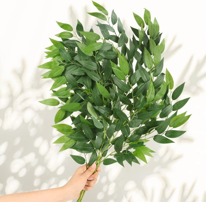 Artificial Italian Ruscus Greenery Stems 27in Faux Green Leaf Garland Branches Hanging Greenery Spray for Wedding BouquetArchTable Centerpieces and Home Decor