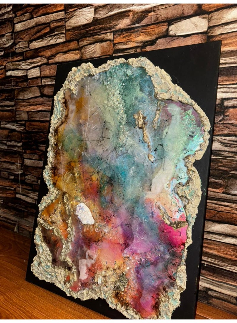 Opal Stone Texture Art with Pyrite Crystals – Abstract Marble Wall Painting on Canvas - Image 4