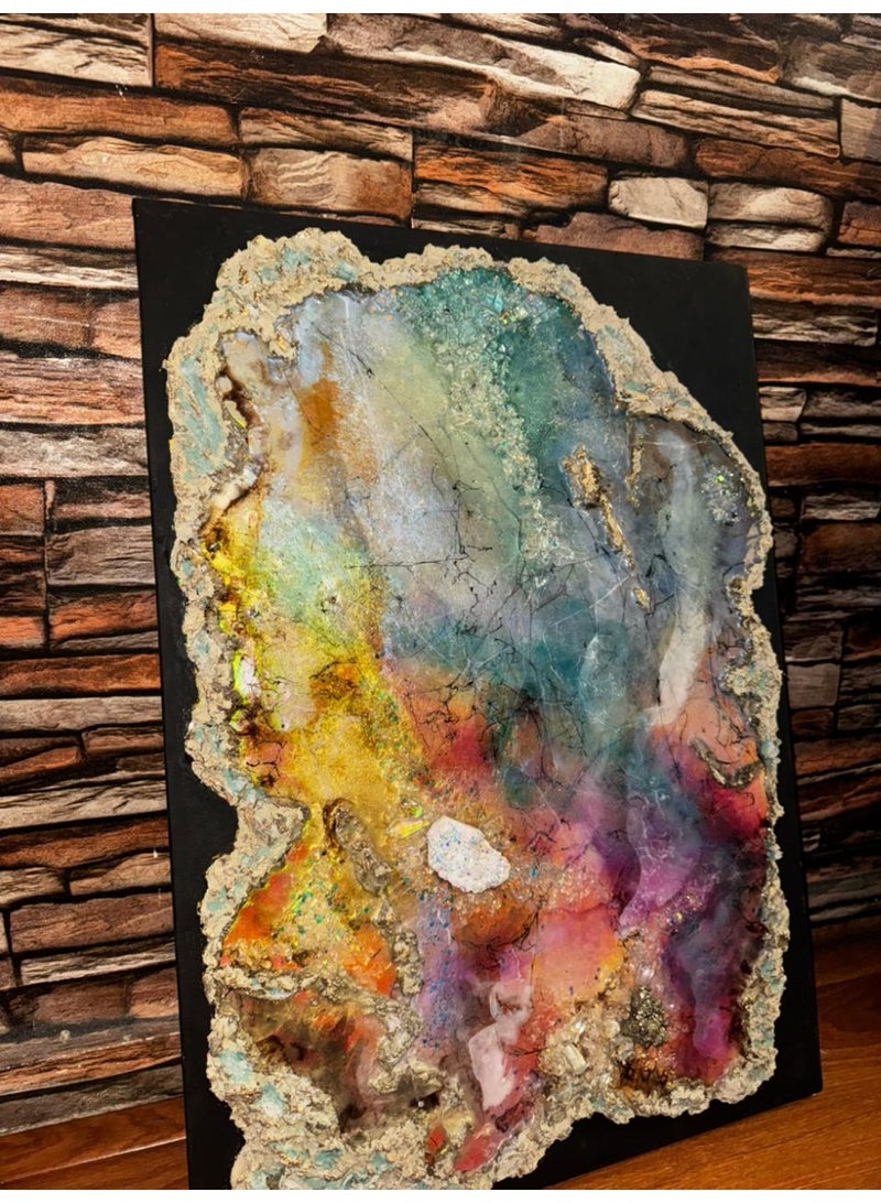 Opal Stone Texture Art with Pyrite Crystals – Abstract Marble Wall Painting on Canvas - Image 2