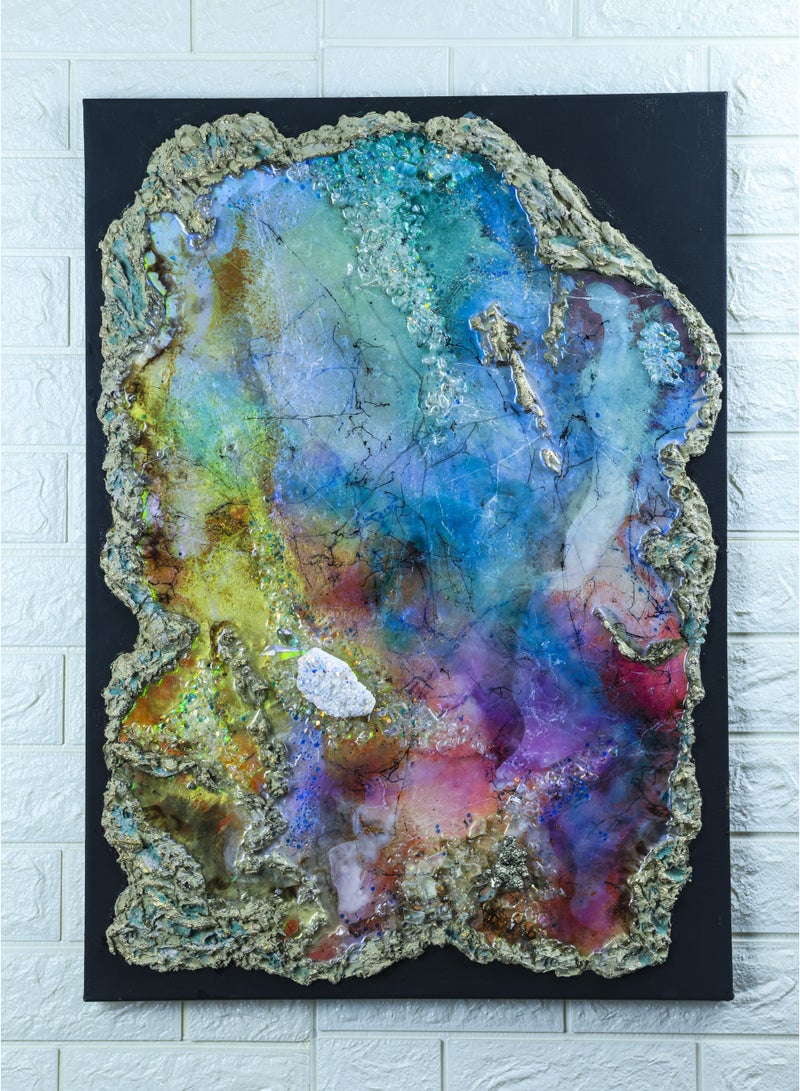 Opal Stone Texture Art with Pyrite Crystals – Abstract Marble Wall Painting on Canvas - Image 1