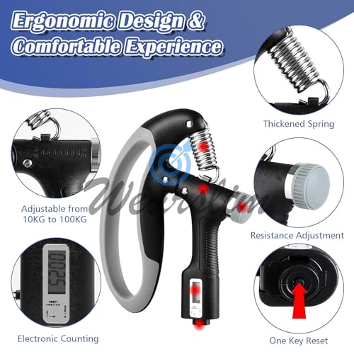 Wearslim Adjustable Hand Grip Strengthener With Resistance (10KG - 100KG), Hand Gripper Forearm Exercise Finger Exercise Power Gripper for Men & Women for Gym Workout With Counter - Assorted Color - Image 5