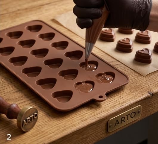 ARTO 15 Cavity Heart Chocolate Mold - Deep Brown Silicone Tray for DIY Valentine Gifts | Non-Stick Candy, Jelly & Baking Mould | Oven & Freezer Safe (Pack of 1) - Image 4