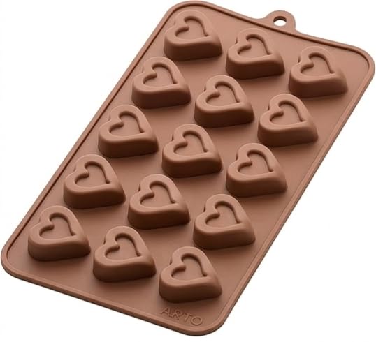 ARTO 15 Cavity Heart Chocolate Mold - Deep Brown Silicone Tray for DIY Valentine Gifts | Non-Stick Candy, Jelly & Baking Mould | Oven & Freezer Safe (Pack of 1) - Image 1