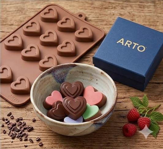 ARTO 15 Cavity Heart Chocolate Mold - Deep Brown Silicone Tray for DIY Valentine Gifts | Non-Stick Candy, Jelly & Baking Mould | Oven & Freezer Safe (Pack of 1) - Image 2