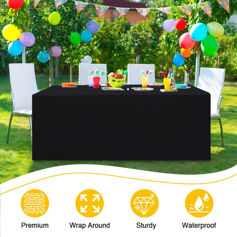 Smiry 2 Packs Fitted Black Tablecloths, 6 Foot Rectangle Polyester Fabric Table Cloths, Washable Table Cover for Trade Show, Craft Show, Parties, Birthday, Wedding, 72 x 30 Inch - Image 2