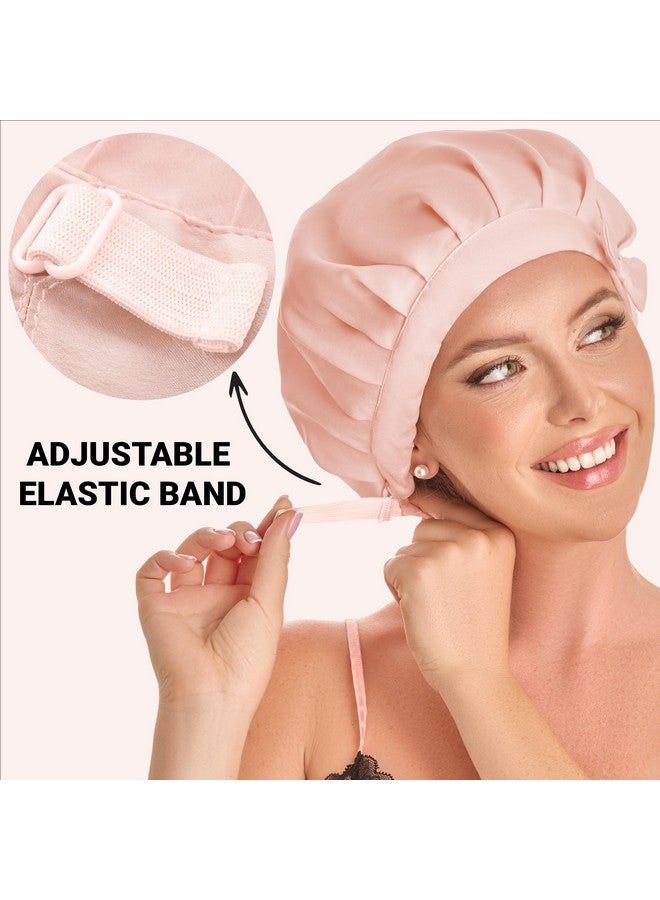 GOLDEN STAR BEAUTY Silk Bonnet 100% Mulberry Silk Sleep Cap Breathable & Adjustable Sleeping Silk Hair Wrap Women Night Cap For Curly Hair (Pink) - Image 4