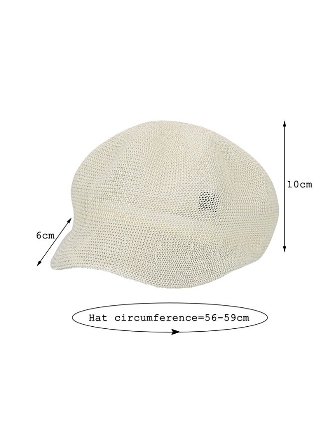 Women's Hollow Octagonal Hat Grass Yarn Breathable Sunshade Hat Spring/Summer Minimalist Hat Small Straw Hat（Beige） - Image 3
