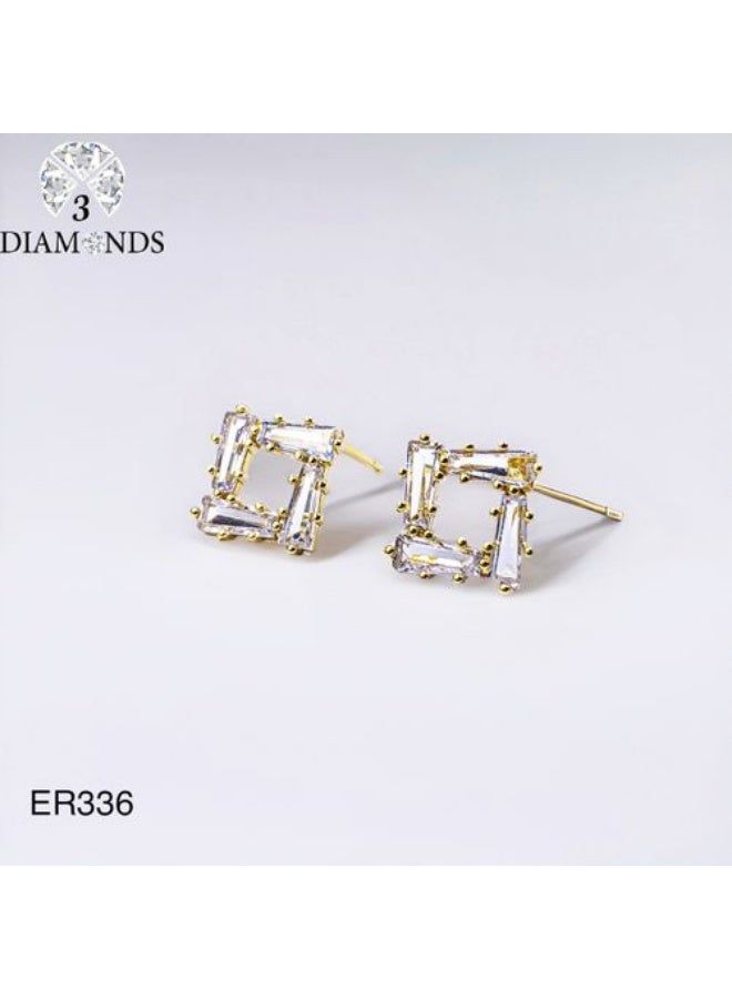 Gold Plated Geometric Square Stud Earrings with Cubic Zirconia