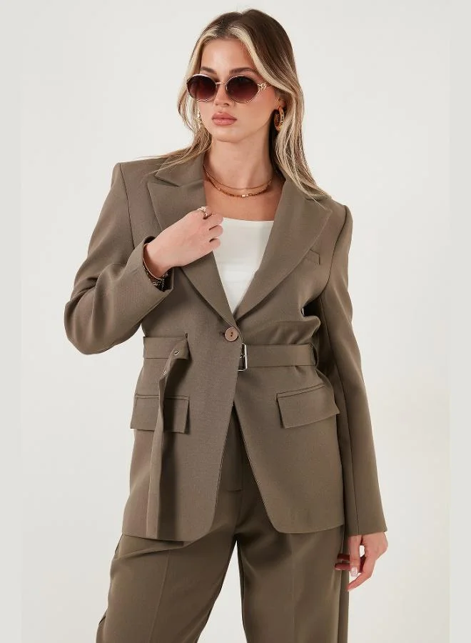 Lela Lela Regular Fit Double Breasted Belted Blazer Jacket Women's JACKET 6839367