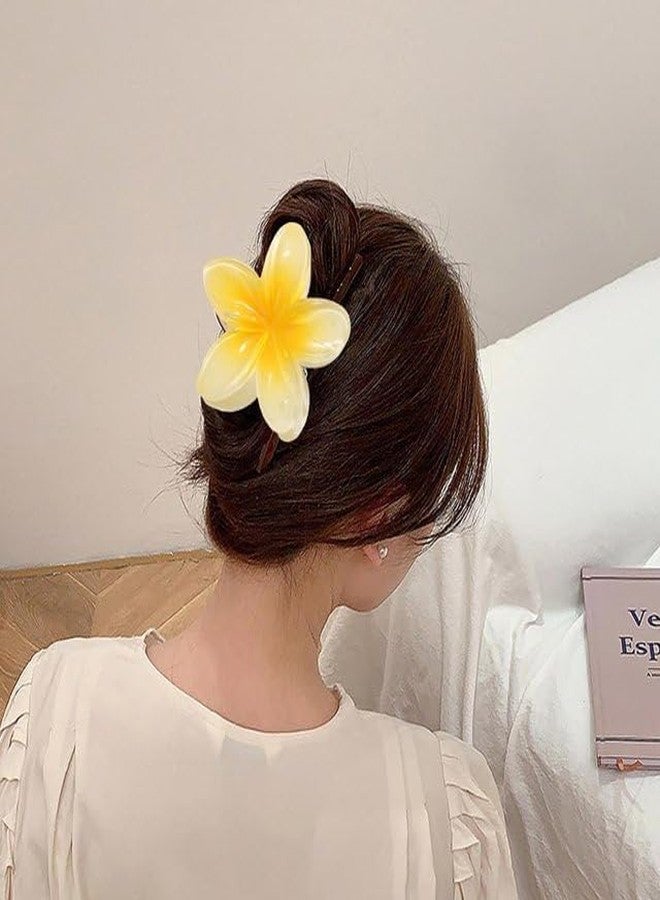 Dwuww Creamy Yellow Flower Claw Clip, Hawaiian Flower Claw Clips Plumeria Hair Clip Hibiscus Clip for Women Large Clips for Thick Hair,Hair Accessories for Women - Image 3