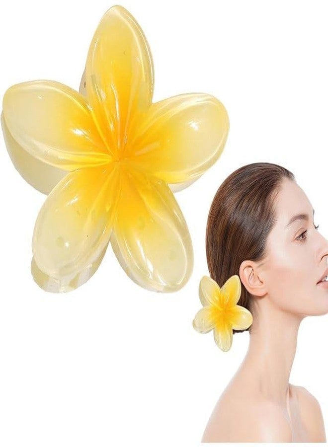 Dwuww Creamy Yellow Flower Claw Clip, Hawaiian Flower Claw Clips Plumeria Hair Clip Hibiscus Clip for Women Large Clips for Thick Hair,Hair Accessories for Women - Image 2
