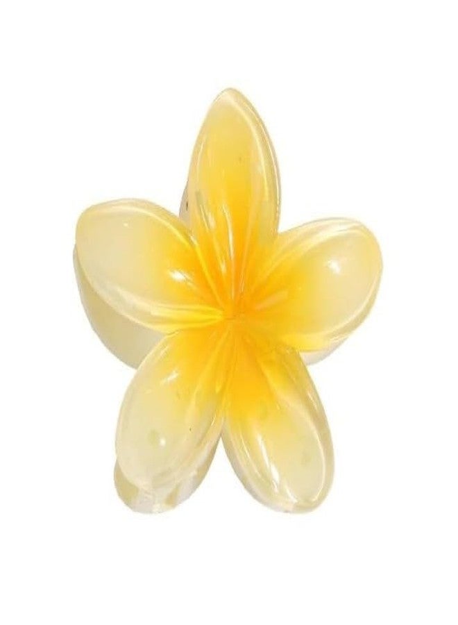 Dwuww Creamy Yellow Flower Claw Clip, Hawaiian Flower Claw Clips Plumeria Hair Clip Hibiscus Clip for Women Large Clips for Thick Hair,Hair Accessories for Women - Image 1