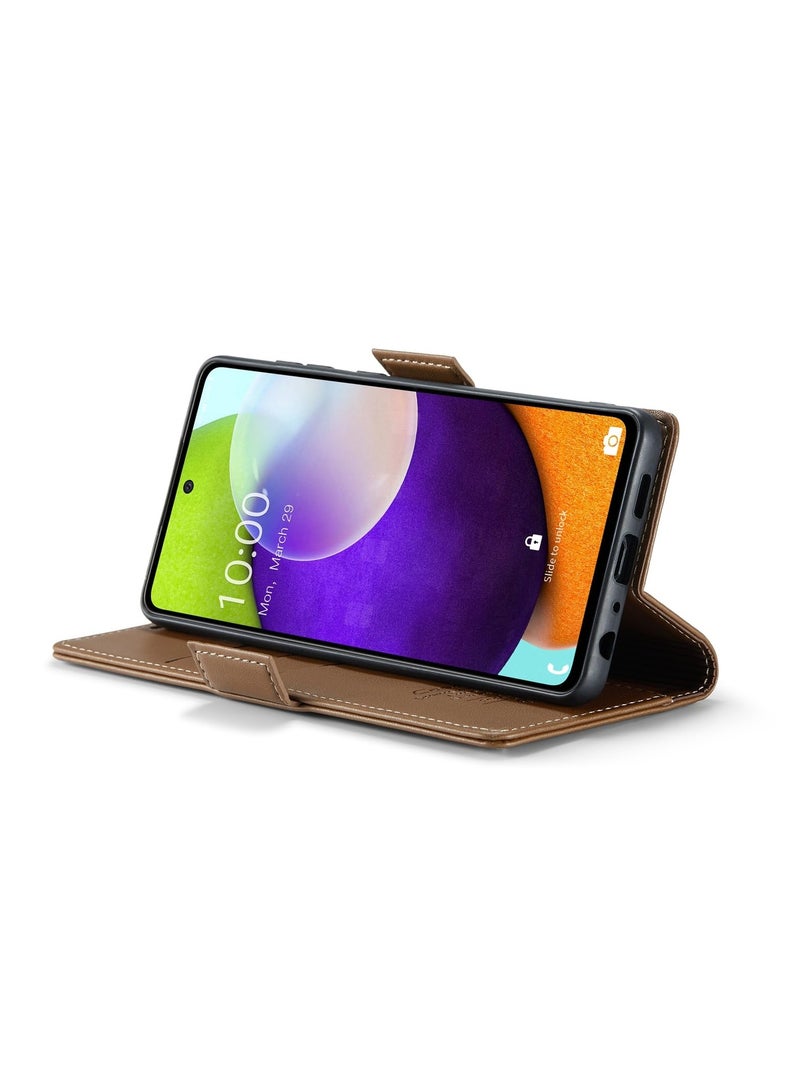CaseMe Phone Case Luxury PU Leather Design Anti Fingerprint 023 Flip Cover Card Slot Holder Cover For Samsung Galaxy A52 / A52s (Brown) - Image 3