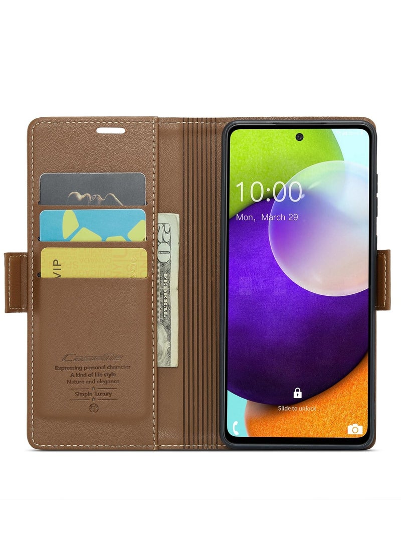 CaseMe Phone Case Luxury PU Leather Design Anti Fingerprint 023 Flip Cover Card Slot Holder Cover For Samsung Galaxy A52 / A52s (Brown) - Image 4