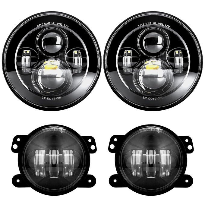 Lxlight Dot Approved 7 Black Led Headlights 4 Led Fog Lights Compatible With Jeep Wrangler 972017 Jk Tj Lj