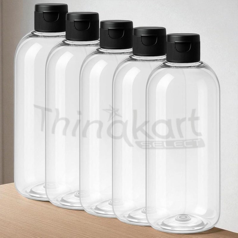 Thinqkart Select 500ml Empty Clear Plastic Bottles Refillable Travel Size Cosmetic Containers Squeeze Bottles With Black Flip Cap For Toiletries, Shampoos, Lotions, Creams (5) - Image 1