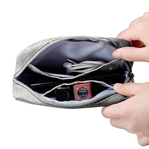 E-Tree Small Makeup Bag, Cosmetic Toiletry Skin Care Make up Little Items Pouch for Purse, Zipper Mini Tech Charger Cable Electronic Organizer Case, Travel Accessories for Women Men Teen, Grey - Image 3