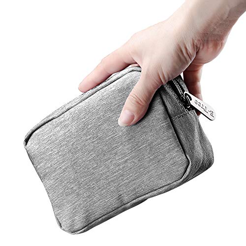 E-Tree Small Makeup Bag, Cosmetic Toiletry Skin Care Make up Little Items Pouch for Purse, Zipper Mini Tech Charger Cable Electronic Organizer Case, Travel Accessories for Women Men Teen, Grey - Image 1