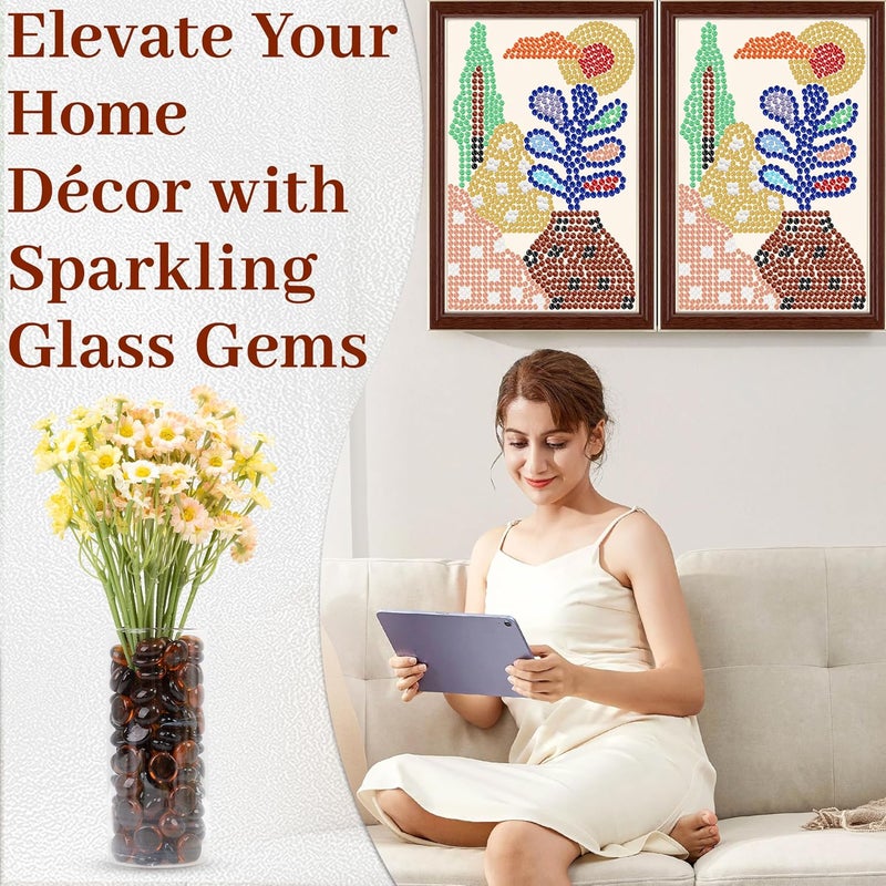 Foncomy Brown Flat Glass Marbles, 0.97 lb Transparent Vase Filler Pebbles Gems, Decorative Glass Beads for Vases, Crafts, Floral, Mancala Stones, Aquarium Rocks for Fish Tank, Approx.0.6"-0.8" - Image 4
